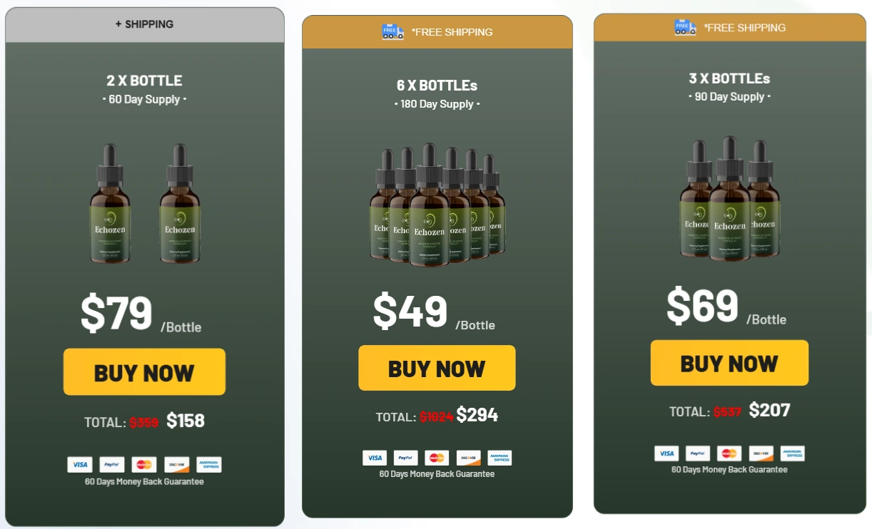 Echozen pricing packages: 2 bottles, 6 bottles and 3 bottles